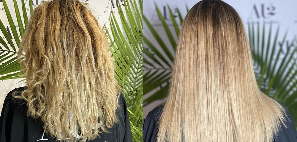 Cheveux avant et après un lissage Sinka