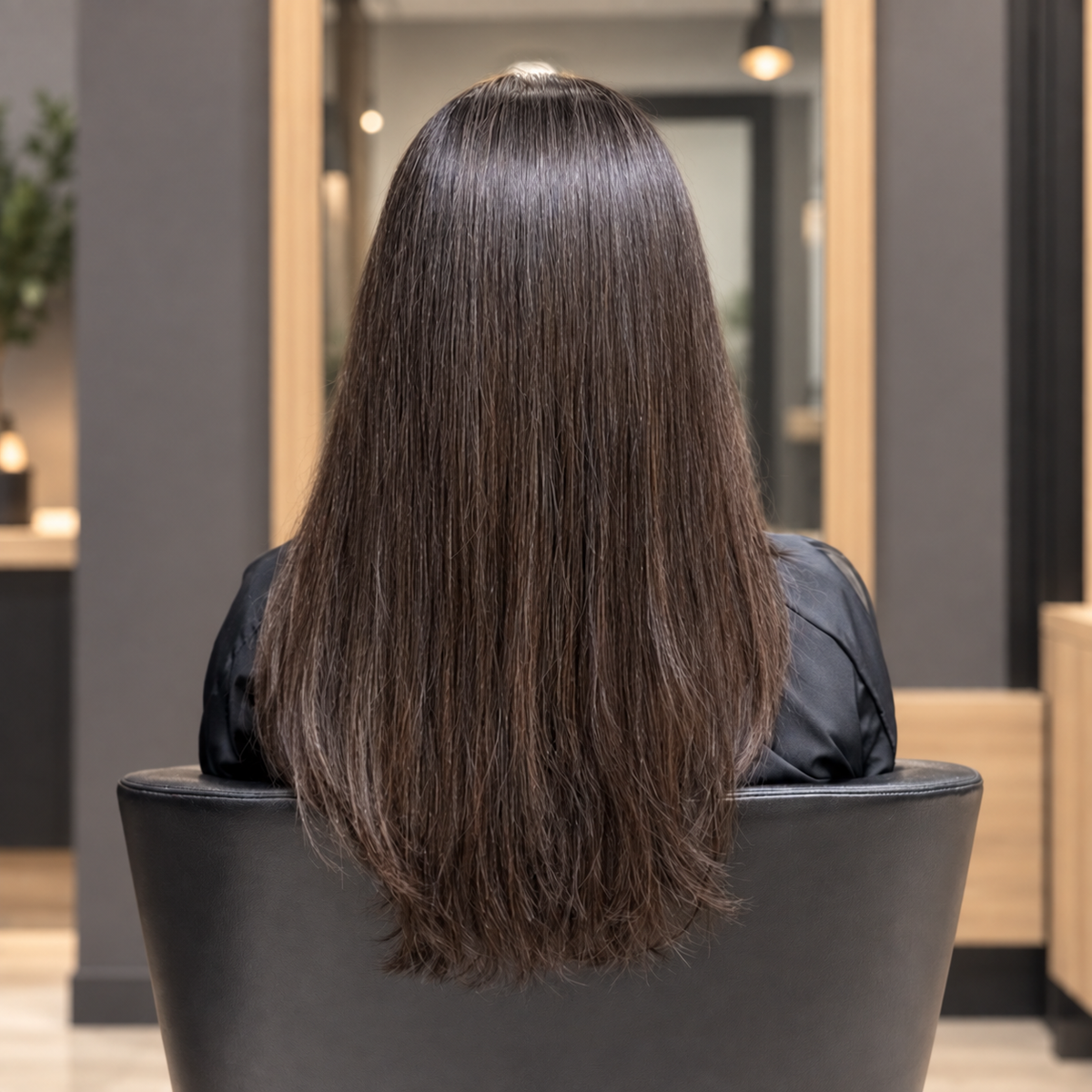 Long straightened hair at our Montreal salon